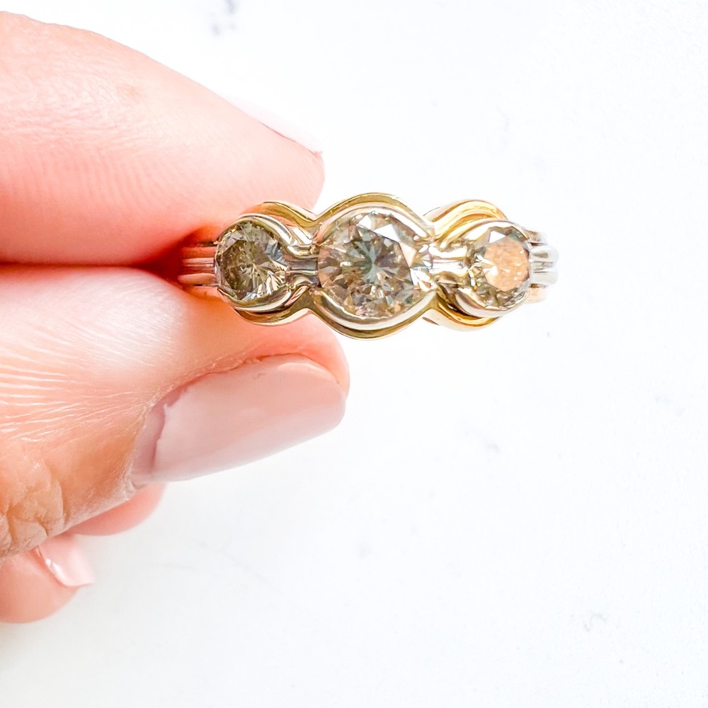 14K Yellow Gold Three Champagne Diamond Vintage Band Ring - Picture 7 of 12